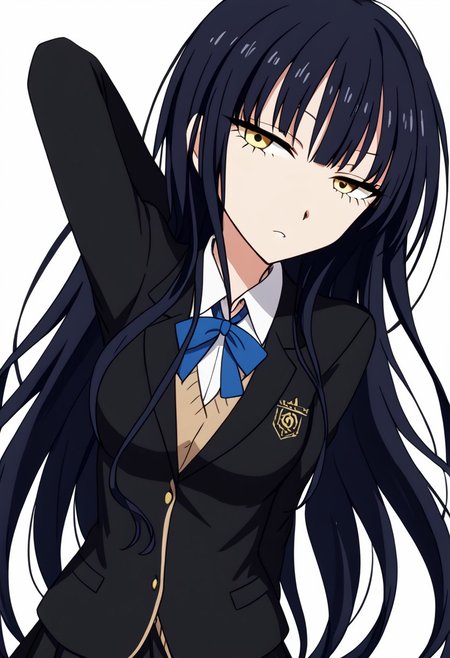 anime screencap, anime coloring,
simple background, white background,
BREAK
1girl, solo, 水野麻衣, mizuno, long hair, black hair, school uniform, black blazer, pleated skirt, emotionless, half-closed eyes,
looking at viewer
