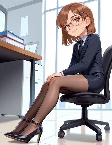 masterpiece, best quality, very aesthetic, absurdres,
indoors, office, 
full body, long eyelashes, light smile,
<lora:Megan_v01_NAIXL-000012:1>,
M364n,1girl,brown hair,short hair,hairclip,glasses,brown eyes, freckles, office lady,necktie,suit,pencil skirt,brown pantyhose,high heels,