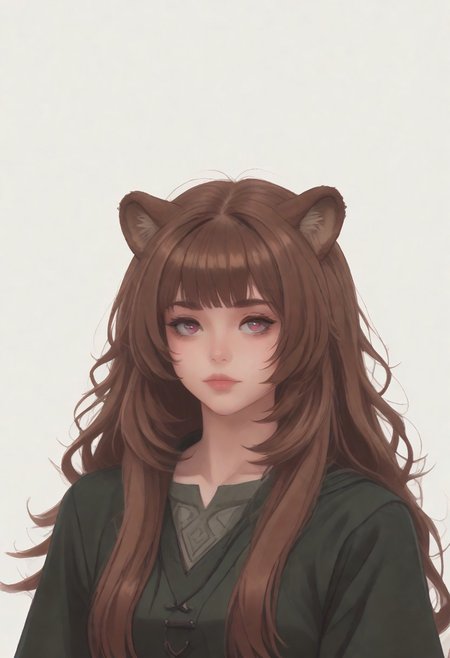 score_8_up, score_7_up, score_6_up, dnd  <lora:dnd_flat:0.95>  1girl raphtalia, long hair, bangs, brown hair, animal ears, raccoon ears, raccoon tail, raccoon girl, pink eyes. dramatic lighting, ornate
WHITE BACKGROUND