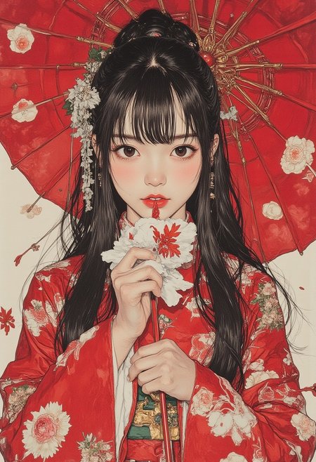 nistyle, pingtu style, illustration-fen, closeup portrait of Japanese shrine maiden, Japanese kanji