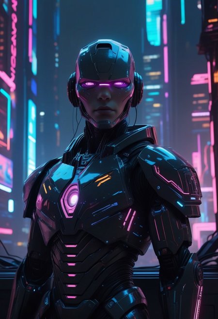 corporate enforcer in a dystopian metropolis, stern and authoritative expression, clad in sleek, black armor with glowing insignias, standing in a high-tech control room with holographic displays, skyscrapers visible through the large windows, air filled with the scent of artificial coolants and high-tech equipment, distant sounds of robotic announcements and city noise, use of 'high resolution', '8k', 'hyper-detailed', 'dystopian', 'cyberpunk', 'dramatic lighting' to highlight the character, 'depth of field' for immersive effect, 'HDR' for high dynamic range