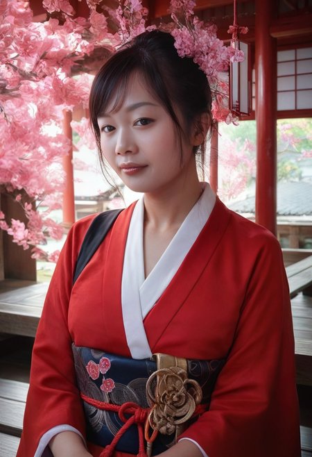 score_9, score_8_up, score_7_up, detailed, masterpiece, photorealistic, asian, hetero, 1girl, highres, Han, looking at viewer, portrait, dressed as a Japanese shrine maiden