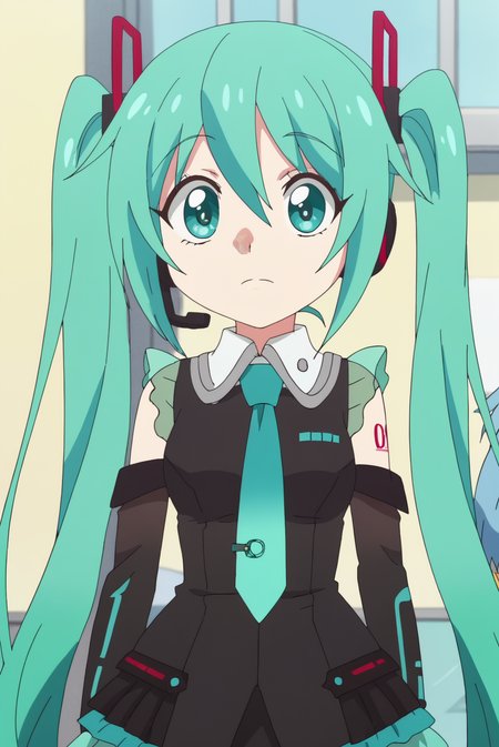 anime screencap, rating safe, Miku Hatsune, upper body <lora:Jashin-chan_Dropkick-Miku_Hatsune-PDXL:0.8>
