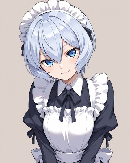 masterpiece, best quality, highres, simple background, looking at viewer, smile,
1girl, kijima_shia, maid, 
<lora:kijima_shia_il_v1:0.8>