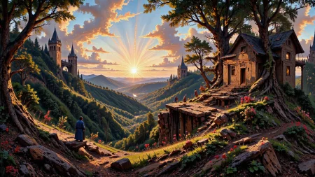 (sunset:1.3),  beautiful (Herzegovina) fantasy landscape,  early morning, woman, intricate, very detailed, sharp, colorful, <lora:Hand v2:1> <lora:Anti-Blur:1> <lora:Insane Detail Slider:0.5>   <lora:Flux.1_Turbo_Detailer:0.6> <lora:flux-photo-transparent_Alpha_1.0:0.8> <lora:flux.1_lora_flyway_Epic-detail_v2:0.6> <lora:Painterly01b_CE_FLUX_AIT:0.8> pntrlyCE_style, <lora:VividlySurreal:0.8>, <lora:FluxMythP0rtr4itStyle:0.8> mythp0rt