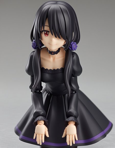 score_9, score_8_up, score_7_up, source_anime, kurumitokisaki, <lora:kurumi-tokisaki-ponyxl-lora-nochekaiser:0.5>, kurumi tokisaki casual, long hair, black hair, red eyes, long sleeves, dress, pantyhose, hair over one eye, black dress, black pantyhose, puffy sleeves, choker, collarbone, skirt, black skirt, flowers, hair flowers, purple flowers, twintails, low twintails, medium breasts,
<lora:figma-figurines-ponyxl-lora-nochekaiser:1>, figma figurines, 1girl, solo, 3d, joints, doll joints, smile, leaning forward, bent over, cowboy shot,