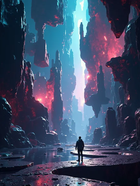 An abstract landscape representing a shattered dimension. Floating fragments of impossible architecture, rendered in impossible shapes, possess a dazzling futurism hyperreal iridescent quality. Cracks in reality emit intensely glowing energy, casting surreal reflections across the fragmented planes. This bizarre environment is a piece of purely conceptual digital art, meant to overwhelm the senses with its hyperreal detail and cinematic presentation, focusing on the glowing, surreal reflections.
<lora:ral-iridescent-hyperreal-futurism-flux_000003000:1>