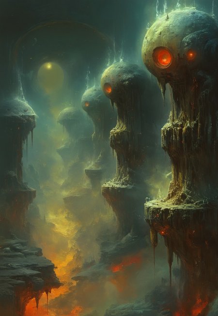 best quality, masterpiece, painting, concept art,  ((((High angle From avove, camera from above, Bird's-eye view, aerial shot view)))), In the heart of the absurdes,land of alien flies, a giant black hole,organic,abomination,toxicity,mutation,pus,dense fog, intricate detail, surreal masterpiece of contrast, blending the energy of  fantasy  with the scifi aesthetic,mix of science fiction and fantasy,deadly void,swirling,attraction,interaction,low gravity,scifi dark fantasy,vibrant colors,dramatic,tragic,melancholy,dark dream,cosmic horror,alienscape,dreamscape,otherworldy,slowly drown,cursed paradise,professional,perfection,visually stunning,mesmerizing,disturbing,mystical touch,highly detailed, intricate,painted in high resolution,close-up,  primary colors,acid bleeding deep colors, no gradients, illustration,ferrotype,grisaille, (no humans:1.3)
<lora:John Harris Style:0.8> John Harris Style page,Arik roper,Ben Templesmith 