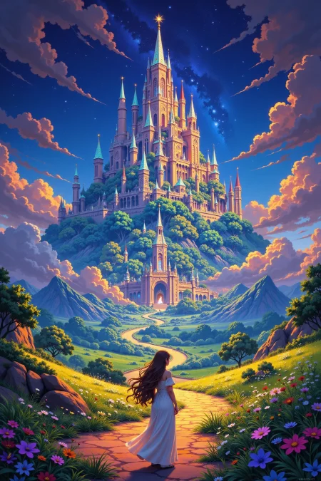 Xanadu magical kingdom beautiful  landscape, morning, woman, very intricate, very detailed, sharp, bright, colorful, <lora:Hand v2:0.5> <lora:Anti-Blur:1><lora:Insane Detail Slider:0.25>  <lora:flux.1_lora_flyway_Epic-detail_v2:0.3> <lora:fluxenhancer:0.25> <lora:ROWER:0.8> <lora:Anime art - Variant 3:0.6> Anime art