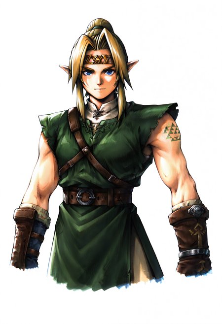 best quality, newest, absurdres, highres, (masterwork, masterpiece, best quality, hyper-detailed :1.3), 

link (legend of zelda),

,white background, plain background, ff7,