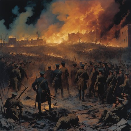 Generals gathered in their masses; Just like witches at black masses; Evil minds that plot destruction; Sorcerer of death's construction;
(([Painting | Drawing]:1.15); (Finger painting:1.15):0);
(Pastel colors; warm colors; [dark | night] colors, (moody; shadows:1.25); (depressive mood:0.75); dimm colors:1);
<lora:iris-xl:0.5>