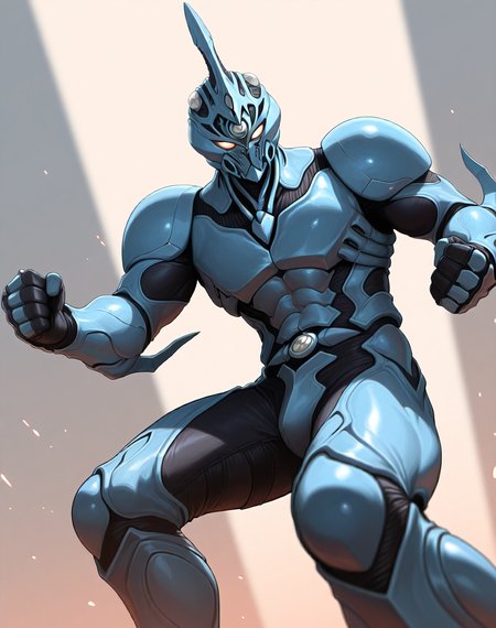 perfect depth of field shot, masterpiece, beautiful, sharp focus, crisp details,
<lora:Guyver_(Guyver)_(Illustrious)_(AD):1> Guyver, bioboosted armor, 
exterior, science fiction, high science fiction, action anime style background, 
dynamic action, dynamic perspective, dutch angle, bent knee, cowboy shot, 
male focus, perfect proportions, abs, impressive physique, gradient style anime coloring, strong, handsome facial features, imposing presence, ((colored body, fighting scene, solo, ):1.5), hyper muscular,
EZRealPONYXL, zPDXL, Smooth Quality, lazynsfw,