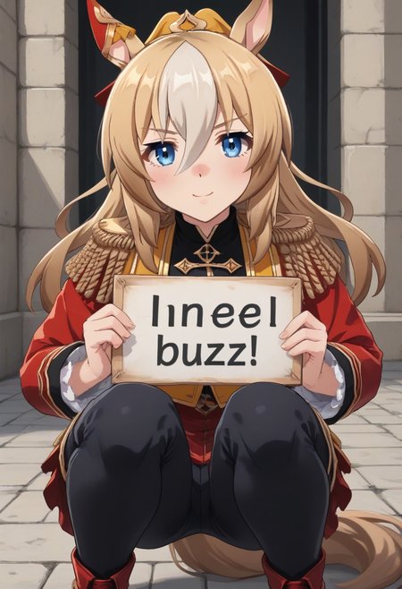 (umamusume, durandal_(umamusume), upper body,
, need_buzz, very smile, horse_girl, ear_ornament, long_sleeves,frills
, long_hair, long_sleeves, looking_at_viewer, 
squatting, , open eyes,  1girl, animal_ears, blonde_hair, blue_eyes, , holding sign)
, 
, some skuls on ground,
, , cropped_jacket, ear_covers, ear_ornament, epaulettes, frilled_bodysuit, frilled_sleeves, frills, hair_between_eyes, hand_on_own_hip, horse_ears, horse_girl, horse_tail, jacket, durandal (umamusume),  yellow_jacket, pants, epaulettes, cropped_jacket, red_jacket,multicolored_hair, 
, orange_jacket, plump, 
, single_ear_cover, solo, streaked_hair, tail, thick_thighs, thighs, two-tone_hair, 
, slimes_skullwm
, white_hair, white_streaks