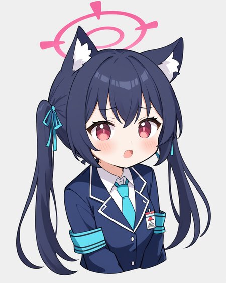 serika \(blue archive\),1girl, twintails, solo, halo, chibi, white_background, open_mouth, simple_background, fang, upper_body, blue_necktie, jacket, blush_stickers, animal_ear_fluff, armband, hair_ribbon, id_card, shirt
<lora:serika_(blue_archive)_image1321_2023-11-28-000012:1>halo. gorgeous,key visual, vibrant, studio anime,award-winning, professional, highly detailed,high budget, cinemascope