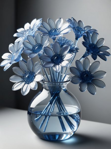 A delicate intricate bouquet of flowers, each petal cast in a different shade of ral-blueresin, in contrast to the grayscale flowers in the background, HDR, masterpiece  <lora:ral-blueresin-sdxl:1>, <lora:EnvyBetterHiresFixXL01:0:hr=1>