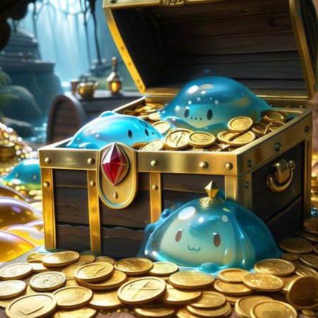 chalice made out of slime, fancy cup made out of slime, fancy chalice made out of slime, Detailed chalice made out of gold slime, Gem-studded slime chalice, multi-colored gems made out of slime, in a room of treasure made out of slime,  gold coins and bars made out of slime, wood-like treasure chest made out of slime, wood-colored slime chest, 
treasure-room, treasure, treasure chest, gemstone, coins, gold bars, gold pile, 
everything made of slime, No simple background,
((translucent slime)), ((transparent slime)), (bioluminescent slime), sl1m3, slime, ais-blmn, watce, je11y, thickwater, great lighting, ral-lava, even lighting, no bright spots,