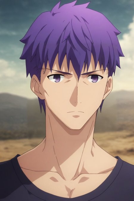 score_9, score_8_up, score_7_up, source_anime, rating_safe, , anime screencap, , official style, , upper body, depth of field, 1boy, male focus, peach eyes, purple hair,, solo, Post-apocalyptic, <lora:fsn_ubw_style_pony:0.78>, fsn_ubw_style, <lora:sdxl_lightning_8step_lora:1>