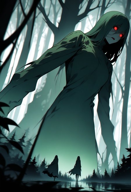 masterpiece, best quality, good quality, eerie forests, scary