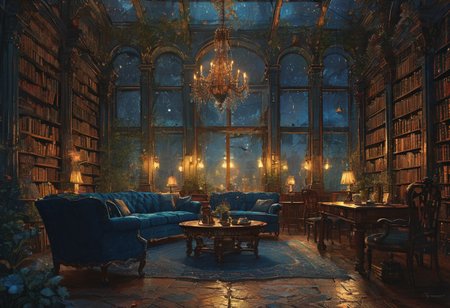Devil in a Blue Dress, opulent library, tea service, lamplight <lora:Lost_In_Dreams:0.6>, <lora:detailed_notrigger:0.8>, Cinematic lighting, <lora:Dreamyvibes artstyle SDXL - Trigger with dreamyvibes artstyle:0.7> Dreamyvibes Artstyle