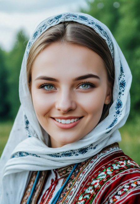 smiling sexy 20yo girl from Ukraine in traditional clothing
outdoors realistic soft skin, looking at viewer, hyperdetailed, analog photo, Cinematic,contrast,high contrast,(very detailed eyes,detailed lips,detailed face,cute,pretty)