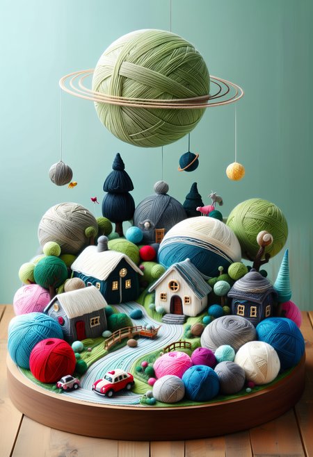 masterpiece, very aesthetic, absurdres, newest, Yarnworld, the planet saturn made of yarn <lora:Challenge_Winnifier:0> <lora:Yarnworld-000017:1>