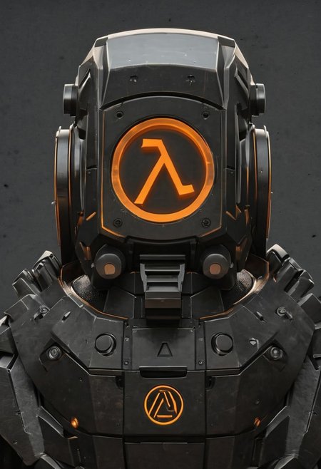 The orange lambda symbol on dark fone,