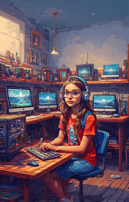 masterpiece,best quality,<lora:tbh15-sdxl:0.9>,illustration, tech genius teenage girl
