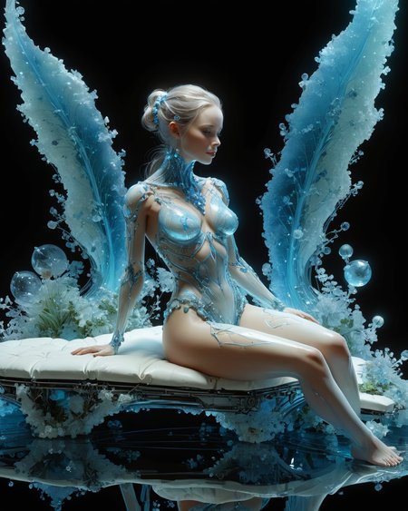 hauntingly beautiful bioengineered female anthropomorphic air elemental lounging on a dais, organic bioluminescent patterns, partially opaque, full body, crystals, hyperrealistic, ultra resolution, professional photo, John Berkey Style page <lora:add-detail-xl:1.0>  <lora:xl_more_art-full_v1:0.4>   <lora:John Berkey Style:0.4>