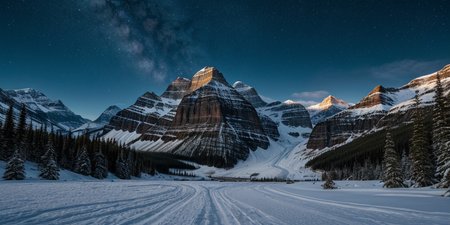 Beautiful outdoor, nature, no humans, mountain, glacier national park, dark twilight, forest, masterpiece, sharp focus, photorealistic rendering, extremely detailed