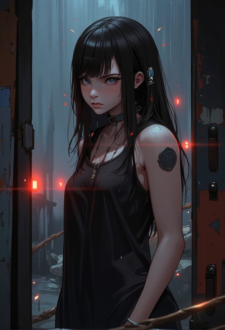 bv-anibrush. A full body shot of a stunning beautiful young woman in semi-realistic style. The scene is mysterious., <lora:bv-anibrush-v1-flux.safetensors:1.0:1.0>