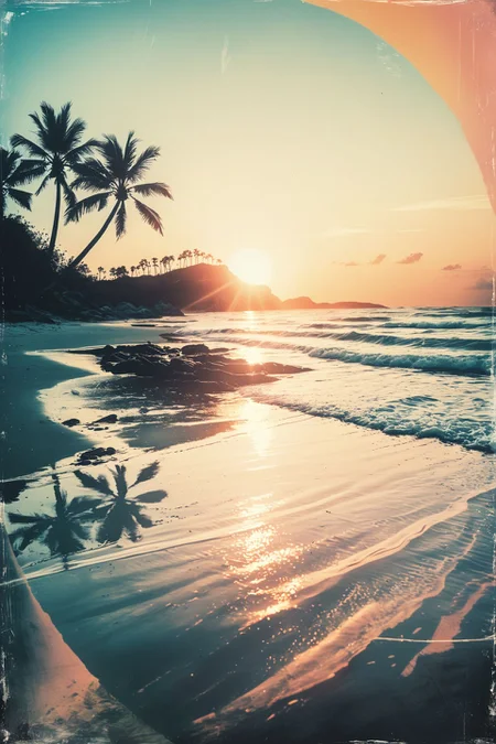 "A pastel drawing of a tranquil beach scene at sunset." 
,  <lora:CBS_novuschroma37 style_b:1> novuschroma37 style, style of experimental photography, double exposure