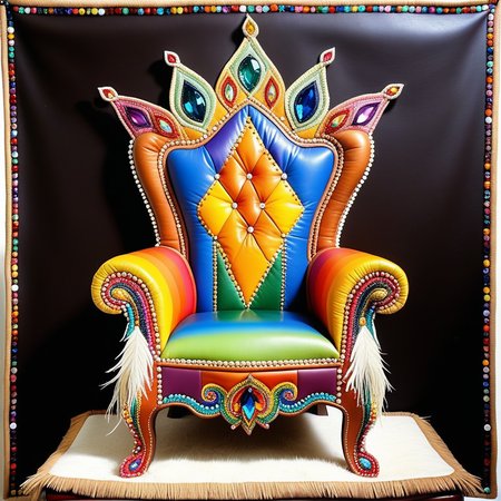 sfw, embedding:cs-l3ath3r, art style,  ,masterpiece,(best quality),extremely detailed ,   king throne made out of elegant leather decorated with rainbow jewels <lora:challenge\3DPrintingXL.safetensors:0.35000000000000003:0.35000000000000003>