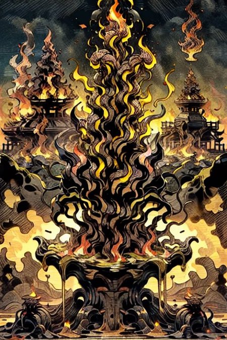 (masterpiece:1), (best quality:1), LavaMecha, Pompeii, volcanic eruption, (fire, brimstone:1.2)