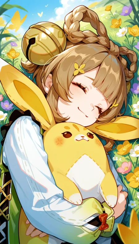 (masterpiece, best quality), safe, amazing quality, very aesthetic, absurdres, highres, newest, HDR, 8K, high detail RAW color art, large pupil, eyelashes,
1girl, Yaoyao \(genshin impact\), yuegui \(genshin impact\), round teeth, closed eyes, smile, upper body, heads together, lying, embrace each other and have, hug, vivid colors, flower, butterfly, look into the distance, side way, happy, sunny day, blue sky,<lora:748cmSDXL:0.3>, <lora:薄塗り:0.4>, <lora:spo_sdxl_10ep_4k:0.6>, <lora:MeMaXL4:0.8>, <lora:Pony People's Works_ill:0.6>