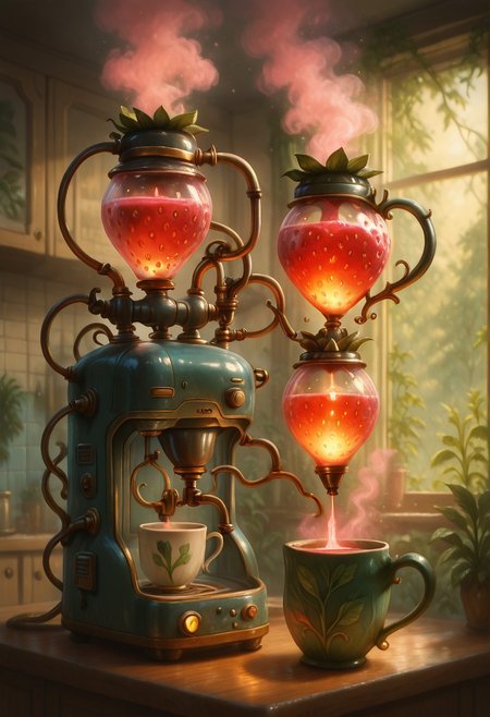 masterpiece, best quality,    strbrry, coffee machine,    <lora:StrawberryWorldMorph_IXL_v1:1.0>,