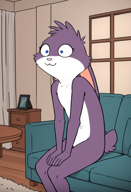 score_9, score_8_up, score_8,     <lora:Amy_Bedfellows_for_PonyXL:0.8> furry female, 1girl, 4my, blue eyes, animal ears, sitting on couch, living room, window,