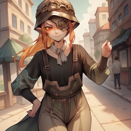 2girls, 1girl,  short girl, outdoors, city,  <lora:midna:0.8> , midnaSDXL, 1girl, solo, long hair, red eyes, pointy ears, orange hair, ponytail, colored skin, helmet, wide hips, yellow sclera, colored sclera, one eye covered, multicolored skin, two-tone skin, midna, smile, hands on own hips, looking at viewer,  <lora:rororoV1:0.85> , 
2girls, outdoors, city, tall girl, 1girl, <lora:tp_hena_tphna_ponyxl_v1:1> , tphna,  solo, freckles, 
score_9, score_8_up, score_7_up, score_6_up, score_5_up, score_4_up, source_anime, masterpiece