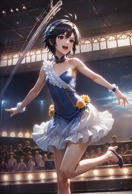 score_9,score_8_up,score_7_up,score_6_up,source_anime, <lora:Worldly_XL:1.10> (rock concert:1.6),
1girl, solo, full figure, dynamic pose, singing, dancing, <lora:KikuchiMakoto_pony_v1:0.9> kikuchi makoto, kkcmkt, short hair, black hair, antenna hair, hair between eyes, black eyes, flat chest, small breasts,  (idol clothes, long legs:1.2), delicate strappy heels,
hands, <lora:detailed_hands:1.05>
<lora:HandFineTuning_XL:0.55>
<lora:loraeyesxl:0.65>
<lora:StS_detail_slider_v1:4>
zPDXL, zPDXL-neg