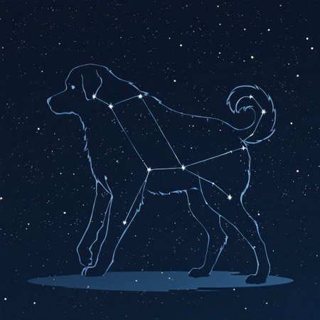 masterpiece, best quality, newest, absurdres, highres, anime, anime style, LSCV1.0, constellation, star (sky), starry sky, night sky, night, starry sky, no humans, animal, animal focus, dog, silhouette, monochrome,