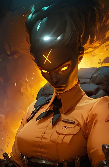 score_9, score_8_up, score_7_up,
beautiful muscular haze_dl, 1girl, sexy, yellow eyes, glowing, dark skin, glowing eyes, female focus, bodysuit, 
<lora:cutesexyronutts_style_xl:0.8> <lora:Fant5yP0ny:0.5>    <lora:Haze:0.9>