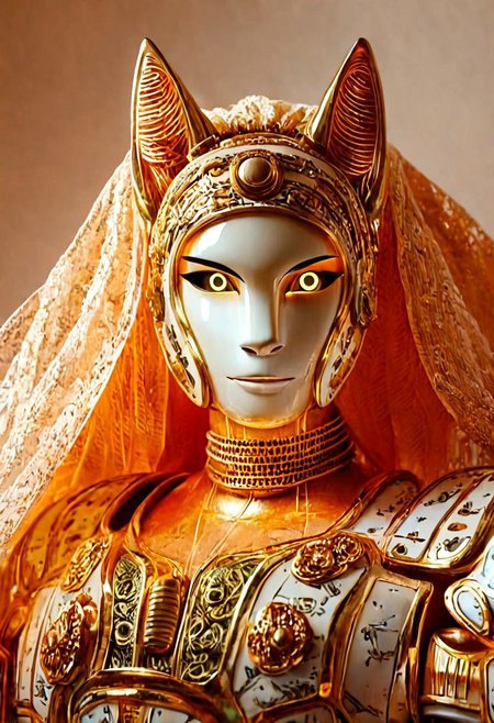 ((pmg)) style, score_9, score_8_up, score_7_up, score_6_up, score_5_up, score_4_up, ((closeup)), an HD photograph of an extremely futuristic stunning realistic anthro cat android, wearing extremely intertwined armor clothing made entirely out of extreme gritty gold and glowing yellow eyes, vivid lighting, rim light, semi realistic, extremely detailed, sharp very subtle film grain, subtle neon blue accents
