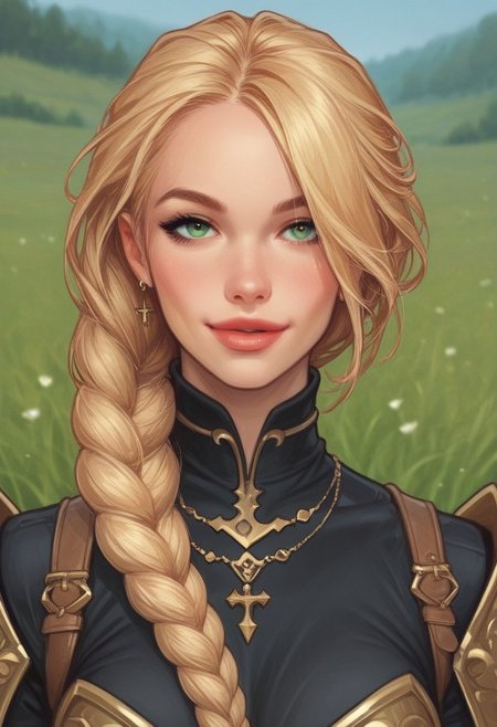 1girl, illustration, looking at viewer, highly detailed, from front,1girl, looking at viewer, highly detailed, skinny, looking at viewer, 1girl, masterpiece, best quality, full body portrait, 1girl, <lora:agrias-nvwls-v3:1> agrias, armor, corset, dark red dress, brown gloves, cross-laced boots, looking at viewer, sidelocks, braided ponytail, light green eyes, Romance, sci-fi, artificial intelligence, highly detailed
BREAK 
slight smile, looking at viewer, 
BREAK 
long hair, blonde hair, hair over one eye, big hair, 
BREAK 
best quality, depth of field, bokeh, (((full clothed)))  (best quality, high detail), ((masterpiece)), <lora:1_ino_20e:1>
BREAK 
((((((field, mill)))))) score_9, score_8_up, score_7_up, score_6_up, source_cartoon, rating_explicit, Expressiveh, (((((upper body))))), dynamic pose