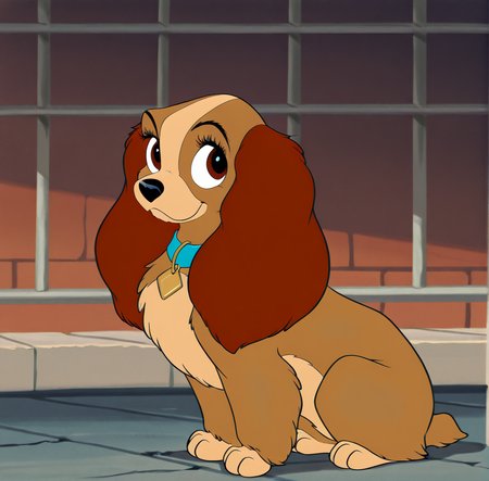 masterpiece, 4k, absurd res, detailed, highest quality,  <lora:lattladyillustrious:1>, cocker spaniel, solo, brown eyes, retro artstyle, domestic dog, lady \(ladyandthetramp\), dog ear, animal nose, dog, no humans