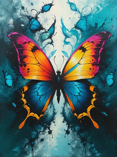 Quantum butterflies unlock parallel doorways, ultra-fine digital painting, <lora:xl_more_art-full_v1:0.3>,  <lora:Desolation:0.6> <lora:gorgoeus_splash_of_vibrant_paint:0.7> Gorgeous splash of vibrant paint