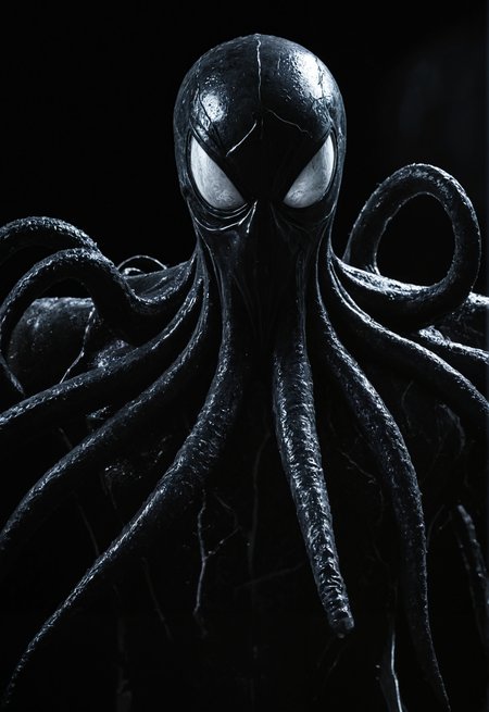 raw photo of Symbiote, creeping black tentacles, cinematic lighting, high contrast, gritty and dynamic