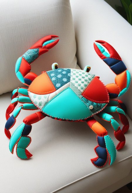 patchwork crab, stitched together with vibrant flair, cozy,
best quality, masterpiece,