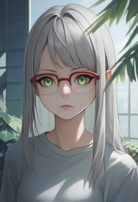 score_9, score_8_up, score_7_up, source_anime BREAK 1girl, solo, <lora:neon-nikke-richy-v1_pdxl:0.8> neonrnd, green eyes, grey hair, bangs, long hair, glasses