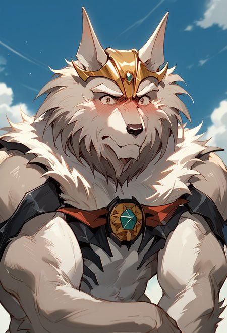 score_9, score_8_up, score_7_up, depth of field, best quality, high res, greyfus, <lora:Greyfus_Wild_Knights_Gulkeeva:1>, <lora:add-detail-xl:1>, BREAK
furry, 1boy, solo, muscular, naked, embarrassed, looking at viewer