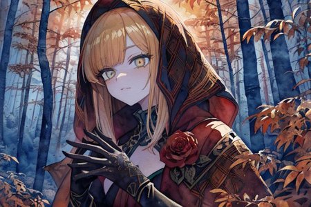 (masterpiece:1.4), 4K8K, (anime style, watercolor painting), (high shutterspeed:1.1), (sharp edges), 
flower rose, 1 woman prey with hands togather, neeling, leaning foward, 
wearing Celtic style dress, (Detailed face, Detailed eyes), 
(amber colored:1.4), in the forest at night,