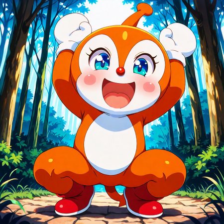 (dokinchan:1.2), solo,  4k,forest background,(masterpiece:1.4),(best quality:1.4),(high resolution:1.4),Ultra HD, HDR,(hyperdetailed),  spread legs,arms up,arms behind,open mouth, full body,(standing:1.2),(squatting),blush,embarrassed,narrowed eyes, looking at viewer,   front view, , <lora:anatomy_helper:0.65> <lora:antechinusStyle_illusXL_Incrs_v2:0.8> <lora:Guiding_Light:0.25> <lora:neg4all_bdsqlsz_xl_V91:1>  <lora:dokin2:1>